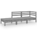 Set Divani da Giardino 3 pz Grigio in Legno Massello di Pino