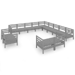 Set Salotto da Giardino 13 pz in Legno Massello di Pino Grigio