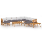 Set Divani da Giardino 12 pz con Cuscini in Massello di Acacia