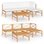 Set Divani Giardino 5pz Cuscini Crema in Legno Massello di Teak