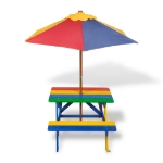 Tavolo e Panchine per Bambini con Parasole Legno Multicolore