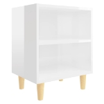 Comodino con Gambe in Legno Massello Bianco Lucido 40x35x50 cm