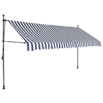 Tenda da Sole Retrattile Manuale con LED 400 cm Blu e Bianca