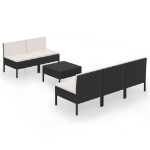 Set Divani da Giardino 6 pz con Cuscini in Polyrattan Nero