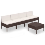 Set Divani da Giardino 5 pz con Cuscini in Polyrattan Marrone