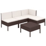 Set Divani da Giardino 5 pz con Cuscini in Polyrattan Marrone