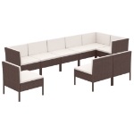 Set Divani da Giardino 9 pz con Cuscini in Polyrattan Marrone