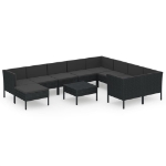 Set Divani da Giardino 11 pz con Cuscini in Polyrattan Nero