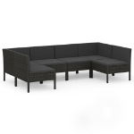 Set Divani da Giardino 6 pz con Cuscini in Polyrattan Nero