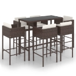 Set da Bar da Giardino 7 pz con Cuscini in Polyrattan Marrone