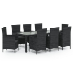 Set da Pranzo da Giardino 9 pz con Cuscini in Polyrattan Nero