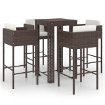 Set da Bar da Giardino 5 pz con Cuscini in Polyrattan Marrone