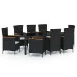 Set da Pranzo da Giardino 9 pz con Cuscini in Polyrattan Nero