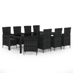 Set da Pranzo da Giardino 9 pz con Cuscini in Polyrattan Nero