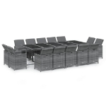 Set Pranzo da Giardino 15 pz con Cuscini in Polyrattan Grigio