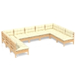 Set Divani da Giardino 9 pz con Cuscini Crema Massello di Pino