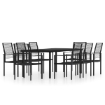 Set Mobili da Pranzo da Giardino 9 pz con Cuscini Nero