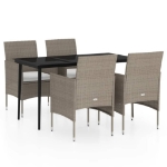 Set da Pranzo da Giardino 5 pz con Cuscini Beige e Nero