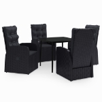 Set da Pranzo da Giardino 5 pz con Cuscini Nero