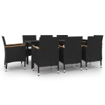 Set da Pranzo da Giardino con Cuscini 9 pz Polyrattan e Vetro