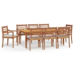 Set da Pranzo Giardino 9pz con Cuscini Legno Massello di Teak