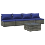 Set Divani da Giardino 5 pz con Cuscini in Polyrattan Grigio