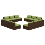 Set Divani da Giardino 12 pz con Cuscini in Polyrattan Marrone