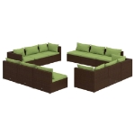 Set Divani da Giardino 12 pz con Cuscini in Polyrattan Marrone