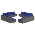 Set Divani da Giardino 12 pz con Cuscini in Polyrattan Grigio