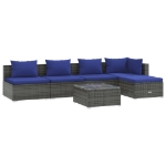 Set Divani da Giardino 6 pz con Cuscini in Polyrattan Grigio