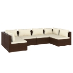 Set Divani da Giardino 6 pz con Cuscini in Polyrattan Marrone