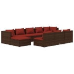 Set Divani da Giardino 10 pz con Cuscini in Polyrattan Marrone