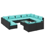 Set Divani da Giardino 12 pz con Cuscini in Polyrattan Nero