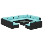 Set Divani da Giardino 12 pz con Cuscini in Polyrattan Nero