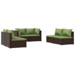 Set Divani da Giardino 6 pz con Cuscini in Polyrattan Marrone