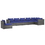 Set Divani da Giardino 7 pz con Cuscini in Polyrattan Grigio