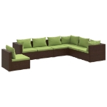 Set Divani da Giardino 7 pz con Cuscini in Polyrattan Marrone