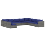 Set Divani da Giardino 10 pz con Cuscini in Polyrattan Grigio