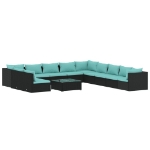 Set Divani da Giardino 12 pz con Cuscini in Polyrattan Nero