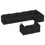 Set Mobili da Giardino con Cuscini 8 pz Nero in Polyrattan