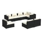 Set Mobili da Giardino con Cuscini 8 pz in Polyrattan Nero