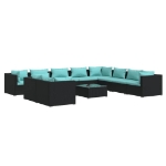 Set Mobili da Giardino 11 pz con Cuscini in Polyrattan Nero