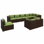 Set Divani da Giardino 9 pz con Cuscini in Polyrattan Marrone