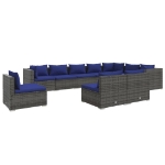 Set Divani da Giardino 10 pz con Cuscini in Polyrattan Grigio