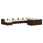 Set Mobili da Giardino 10 pz con Cuscini in Polyrattan Marrone