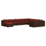 Set Divani da Giardino 10 pz con Cuscini in Polyrattan Marrone