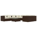 Set Divani da Giardino 9 pz con Cuscini in Polyrattan Marrone