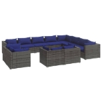 Set Divani da Giardino 12 pz con Cuscini in Polyrattan Grigio