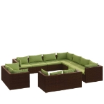 Set Divani da Giardino 11 pz con Cuscini in Polyrattan Marrone