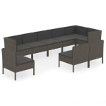 Set Divani da Giardino 9 pz con Cuscini in Polyrattan Grigio